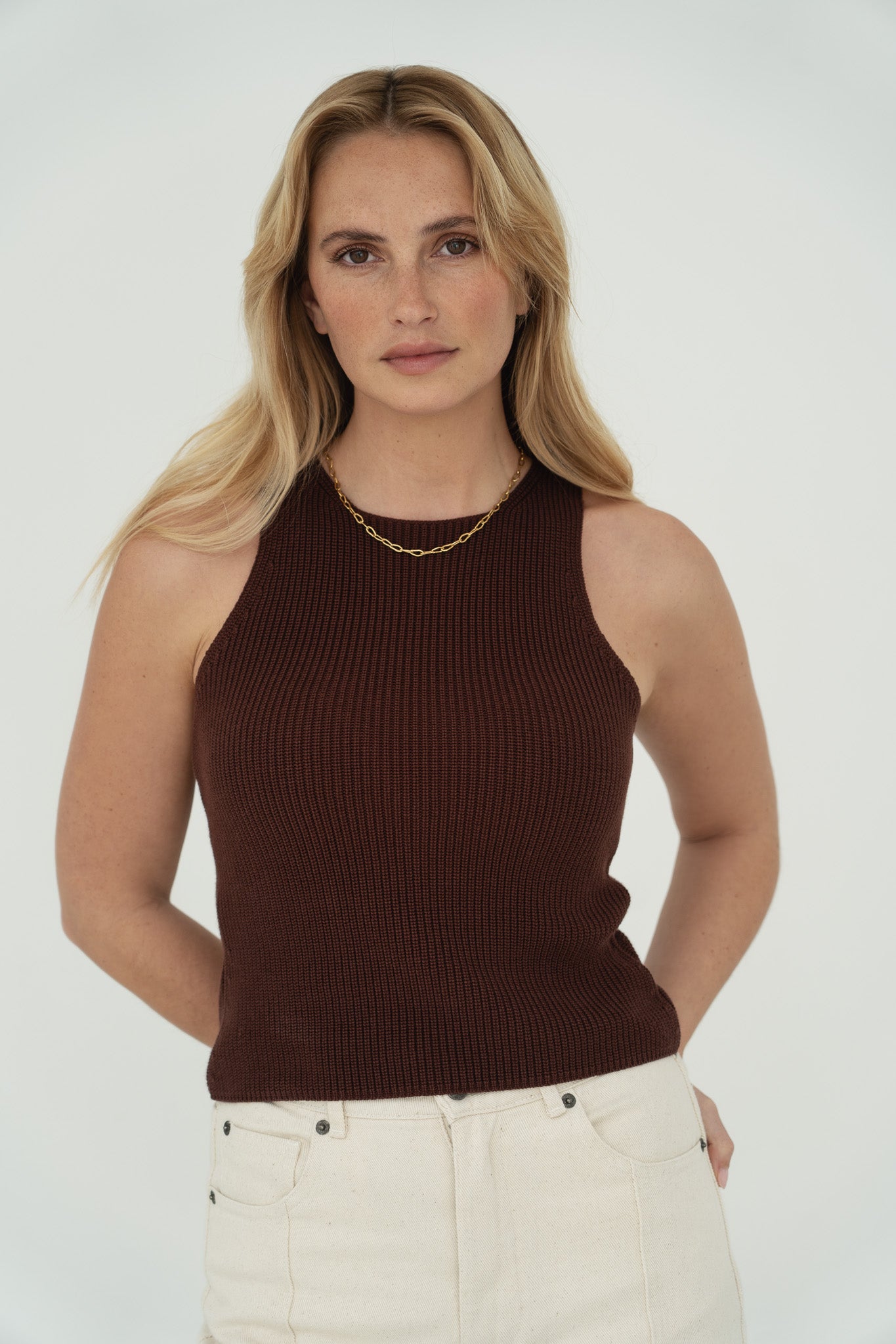 Claire Brown Halter Knit Top