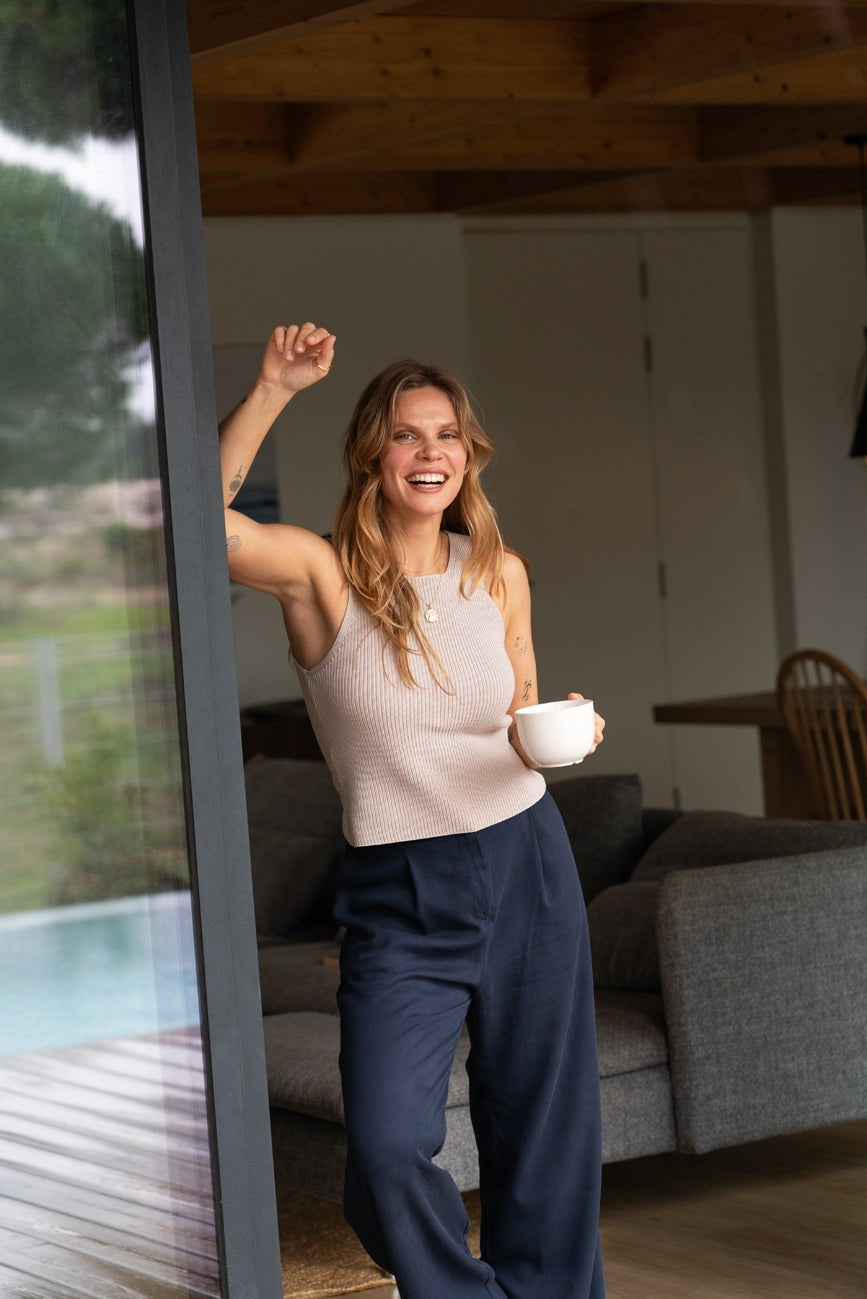 Claire Beige Halter Knit Top - Näz - Sustainable Fashion Made in Portugal