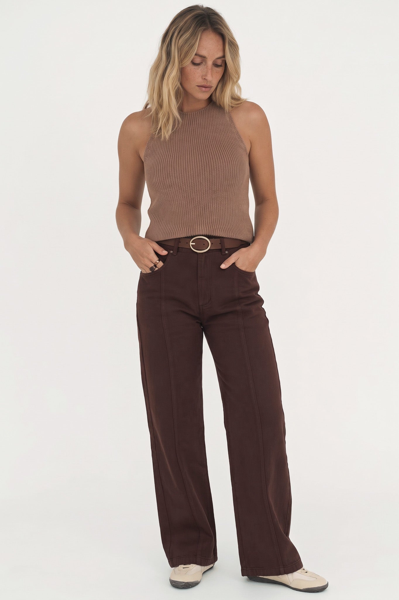 Claire Mocha Halter Knit Top - Näz-Sustainable Fashion Made in Portugal