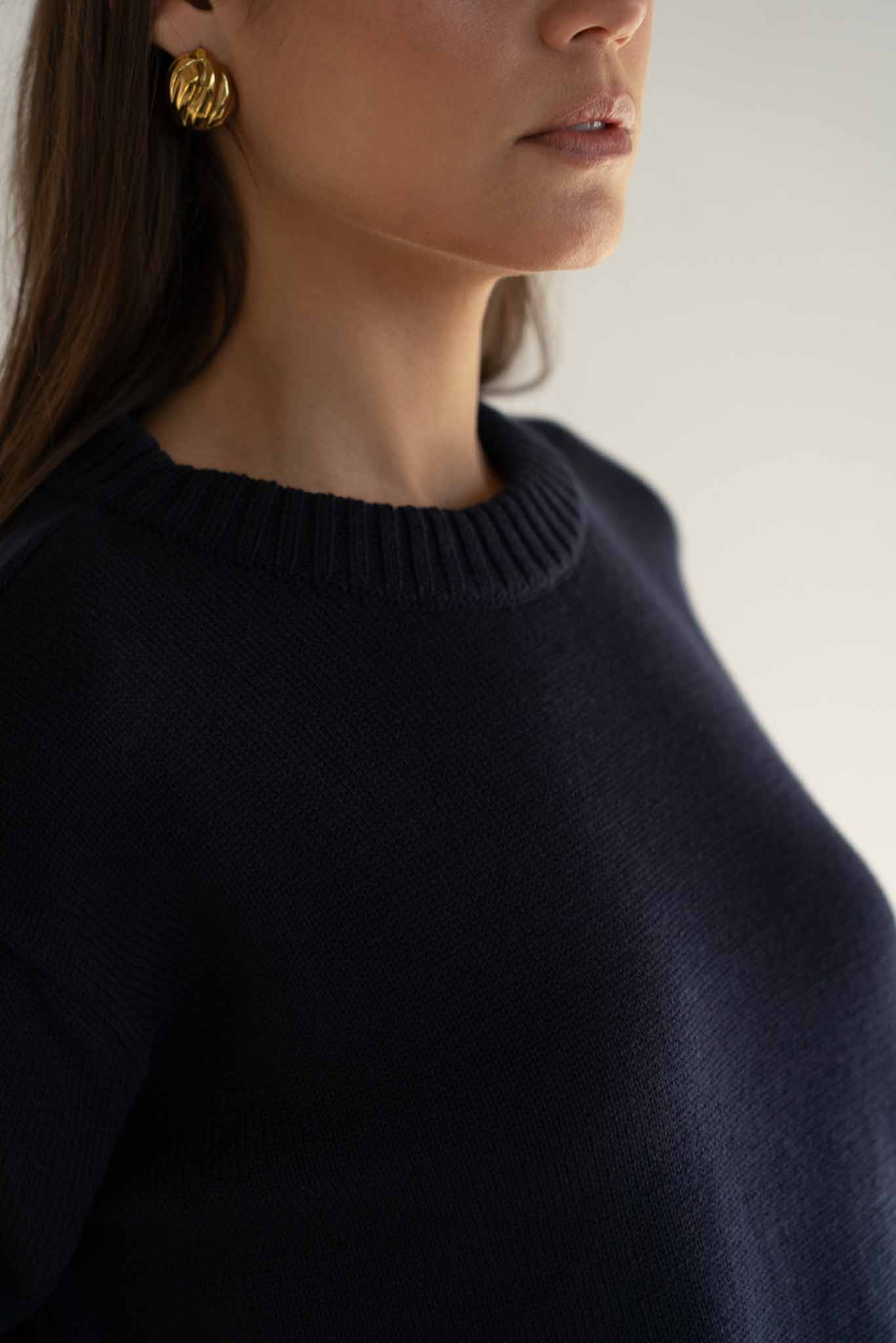 Claudia Navy Cotton Crewneck - Näz - Sustainable Fashion Made in Portugal