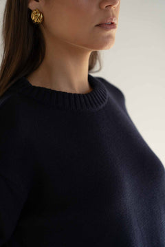 Claudia Navy Cotton Crewneck - Näz - Sustainable Fashion Made in Portugal