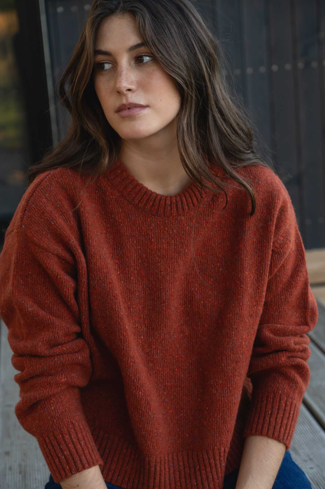 Claudia Orange Merino Neps - Näz-Sustainable Fashion Made in Portugal