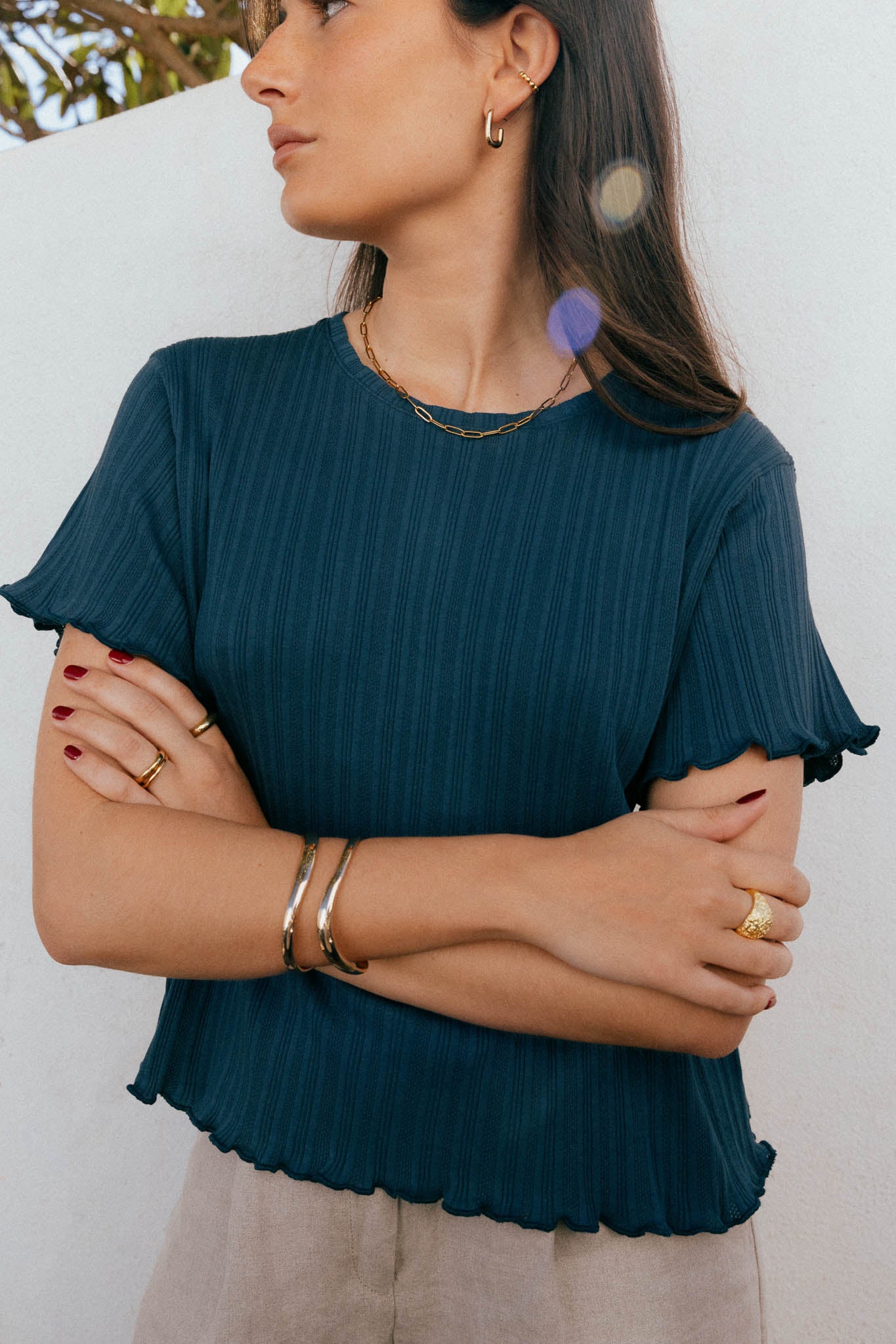 Dawn Navy Cotton T-shirt - Näz - Sustainable Fashion Made in Portugal