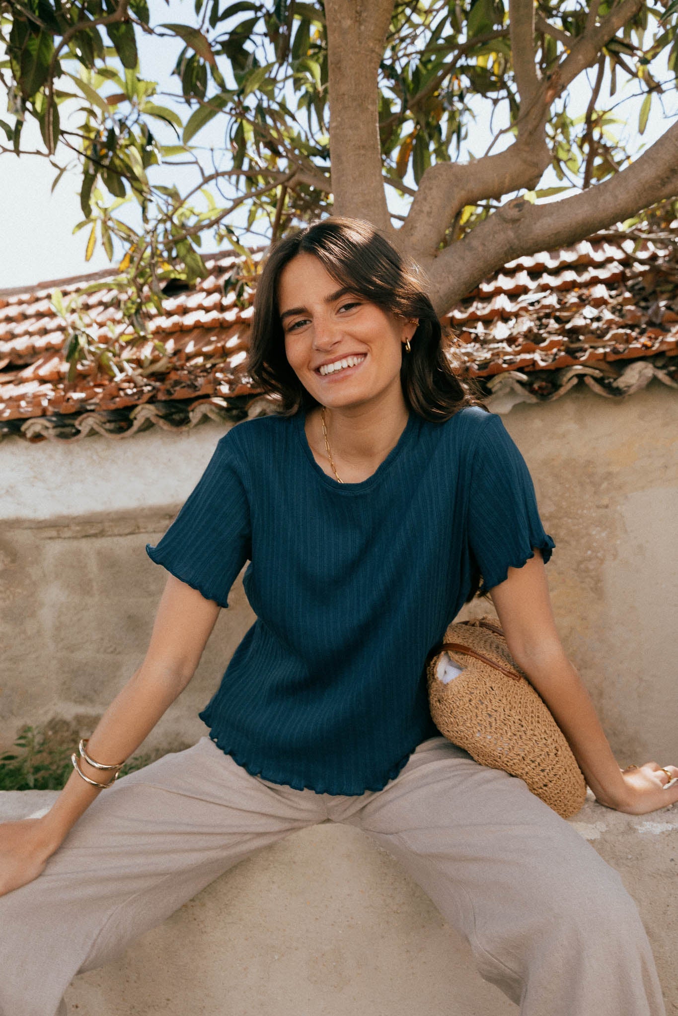 Dawn Navy Cotton T-shirt - Näz - Sustainable Fashion Made in Portugal