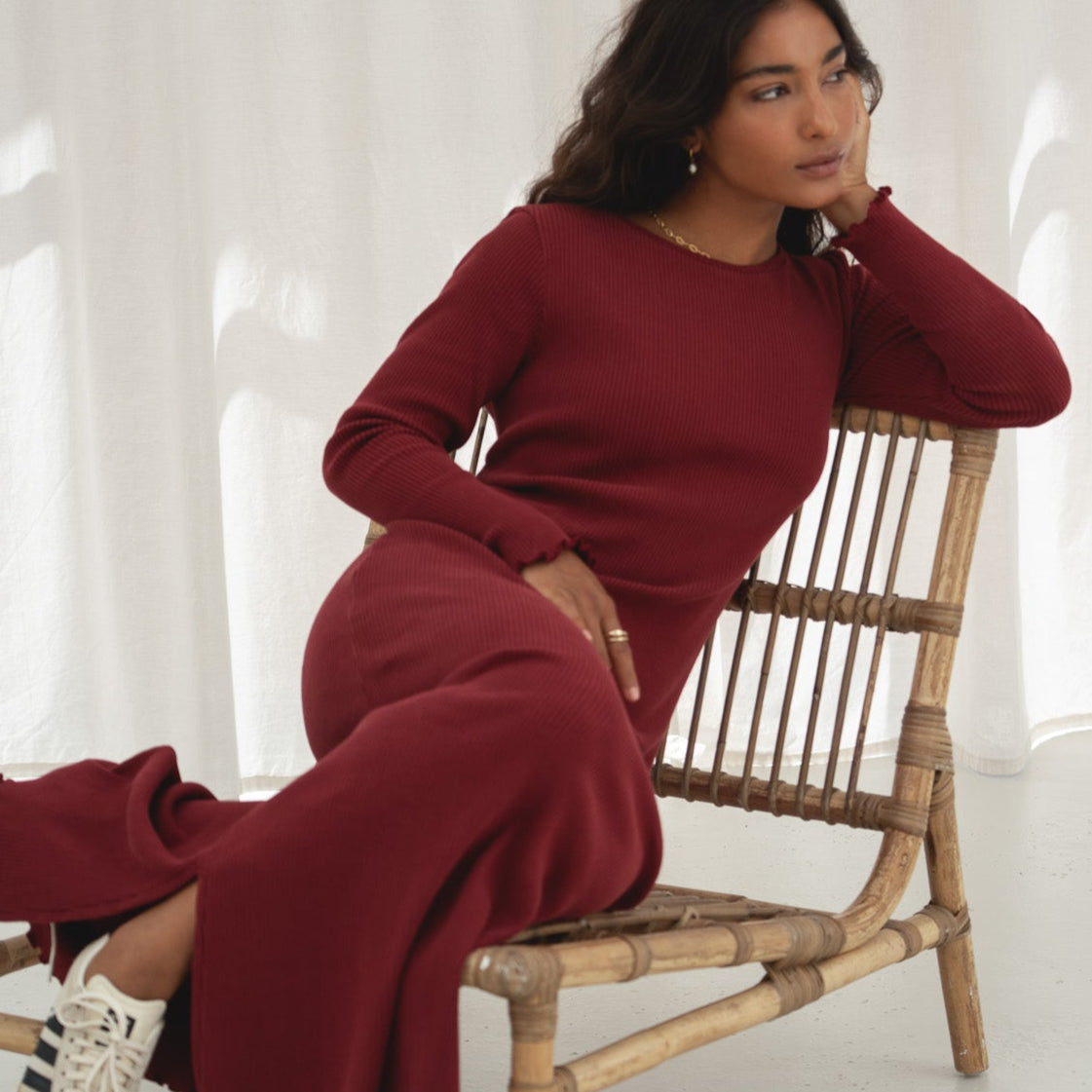 Ella Bordeaux Rib Dress - Näz - Sustainable Fashion Made in Portugal