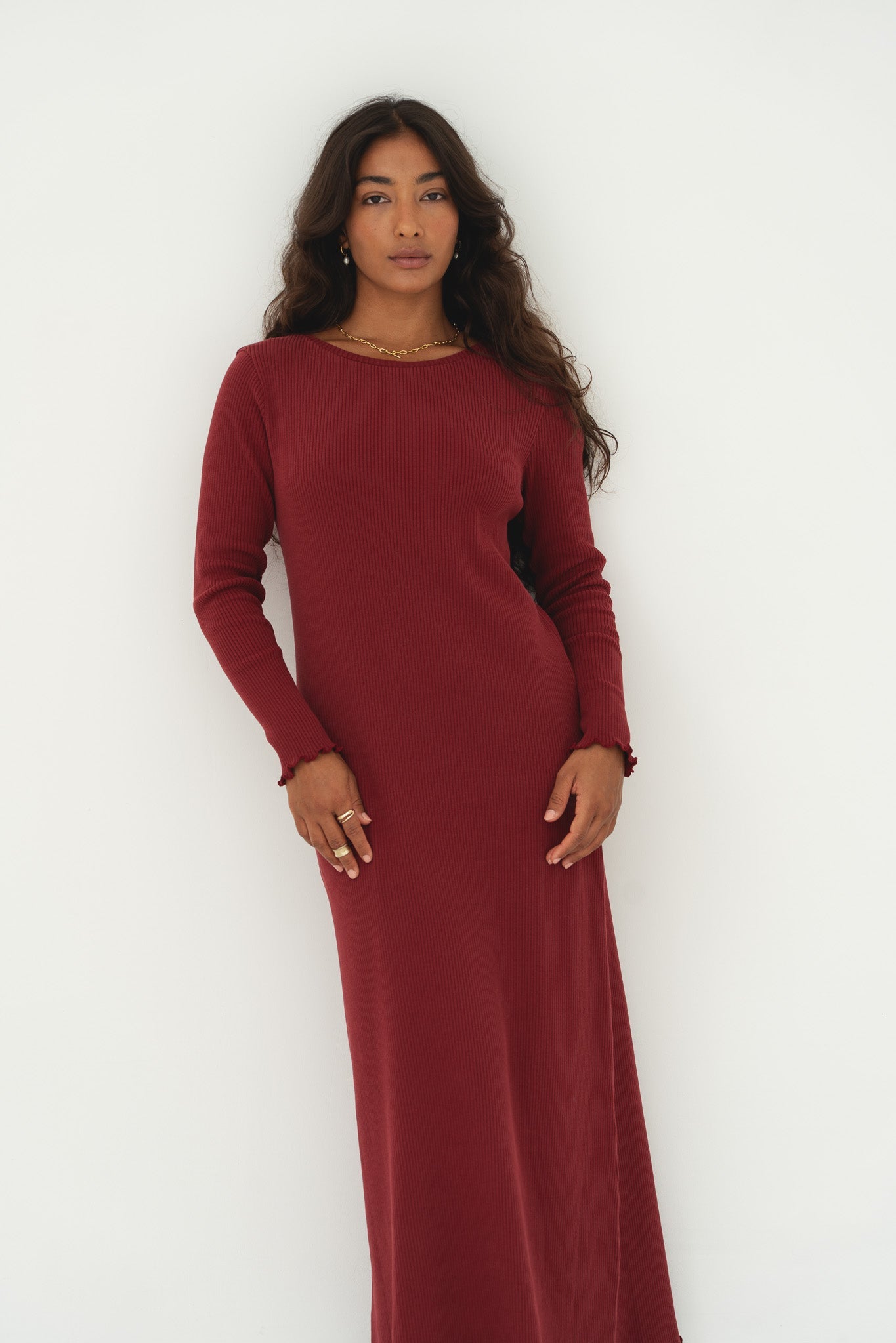 Ella Bordeaux Rib Dress - Näz - Sustainable Fashion Made in Portugal