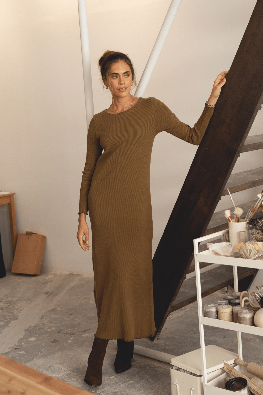 Ella Olive Rib Dress - Näz - Sustainable Fashion Made in Portugal