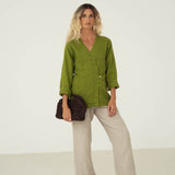 Emilia Green Linen Shirt - Näz - Sustainable Fashion Made in Portugal