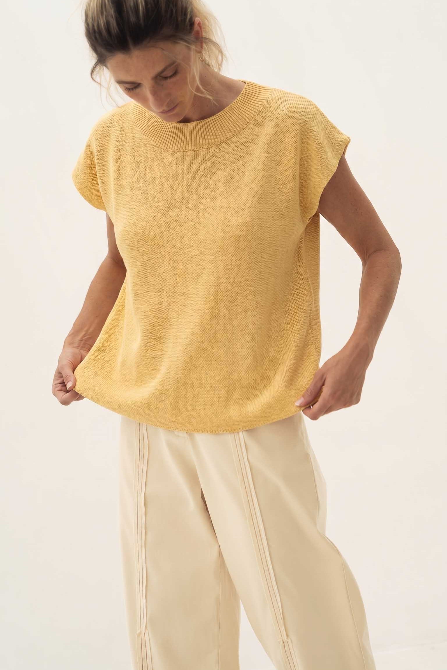 Lucia Yellow Linen Knit T-shirt