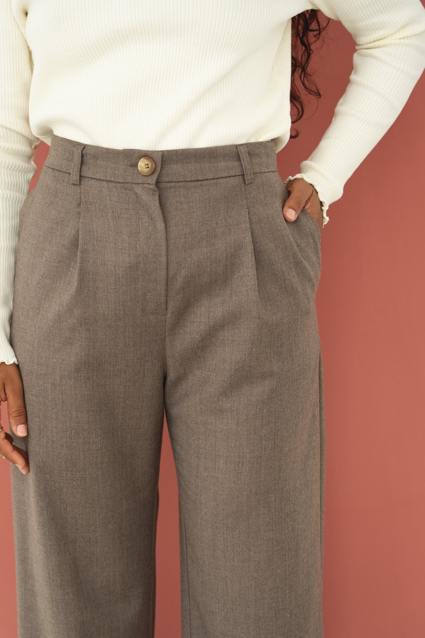 Mara Beige Wool Trousers - Näz - Sustainable Fashion Made in Portugal