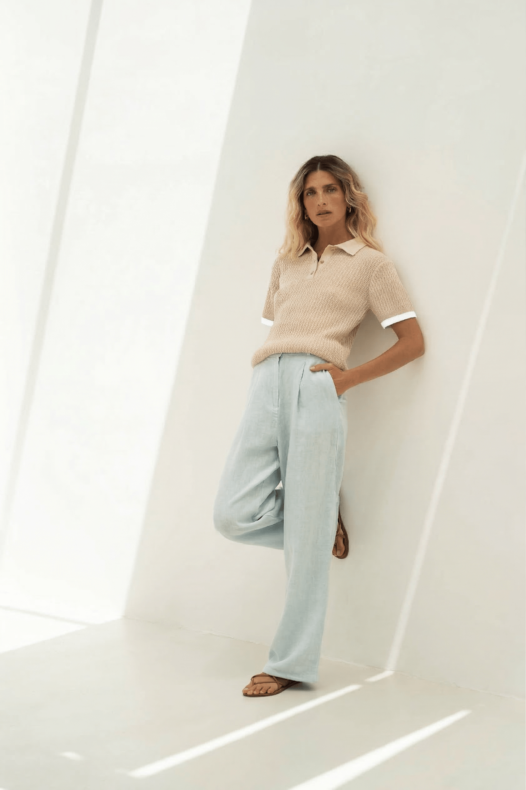 Mara Light Blue Linen Trousers - Näz - Sustainable Fashion Made in Portugal