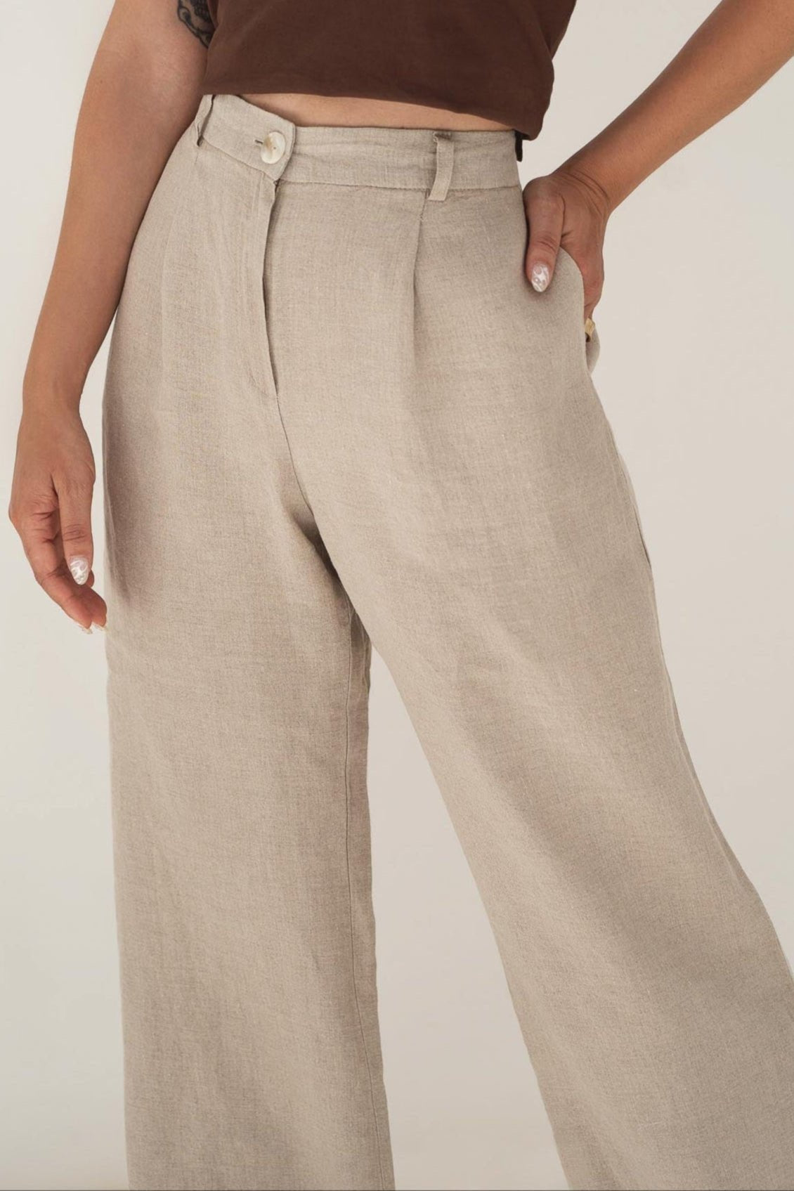 Mara Natural Linen Trousers - Näz - Sustainable Fashion Made in Portugal