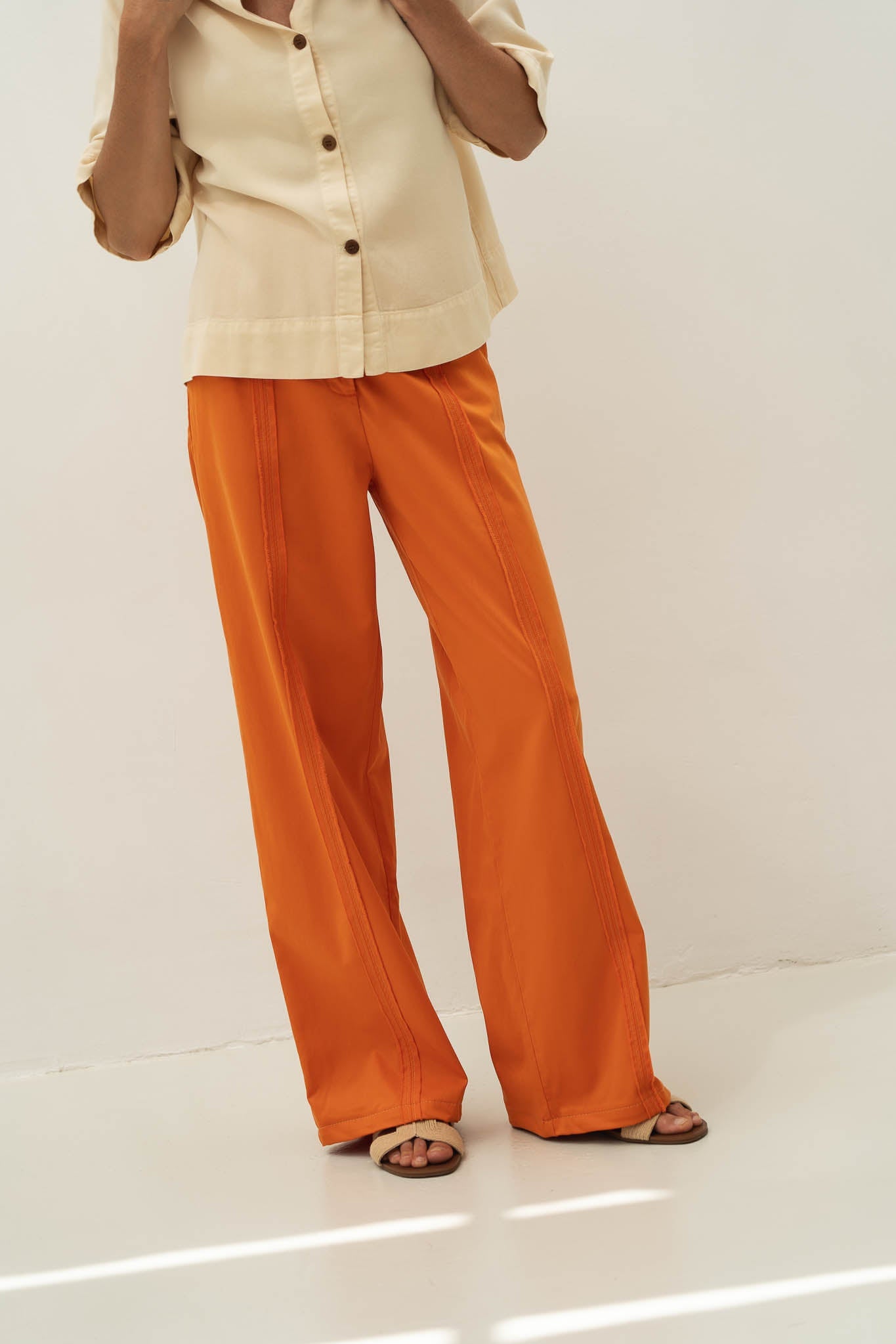 Mara Orange Frilled Trousers - Näz - Sustainable Fashion Made in Portugal