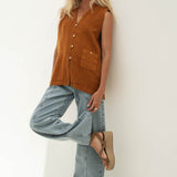 Mila Brown Linen Vest - Näz - Sustainable Fashion Made in Portugal