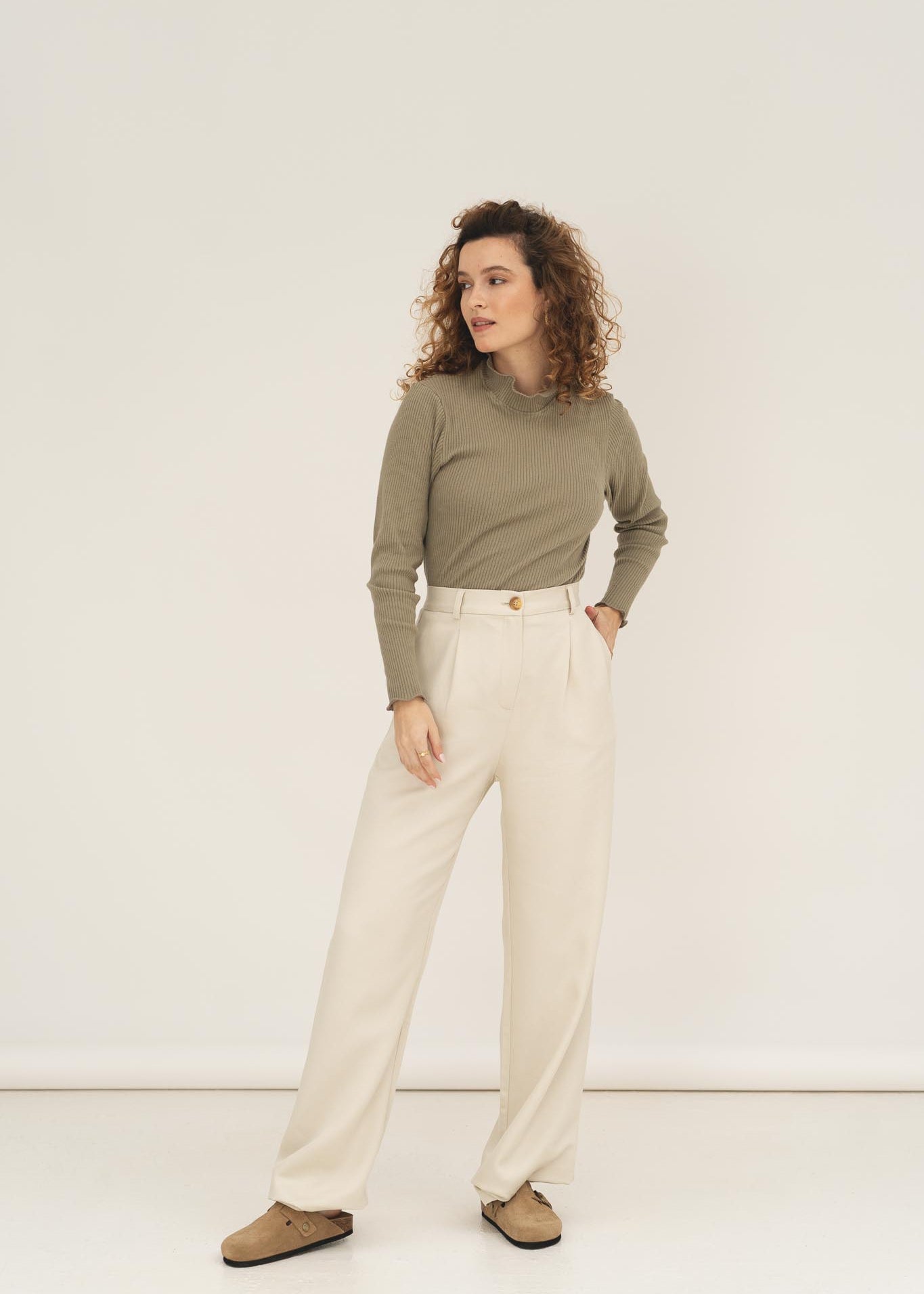 NAZ Mara Trousers in White. Made with 100% Tencel. Produced ethically in Portugal.