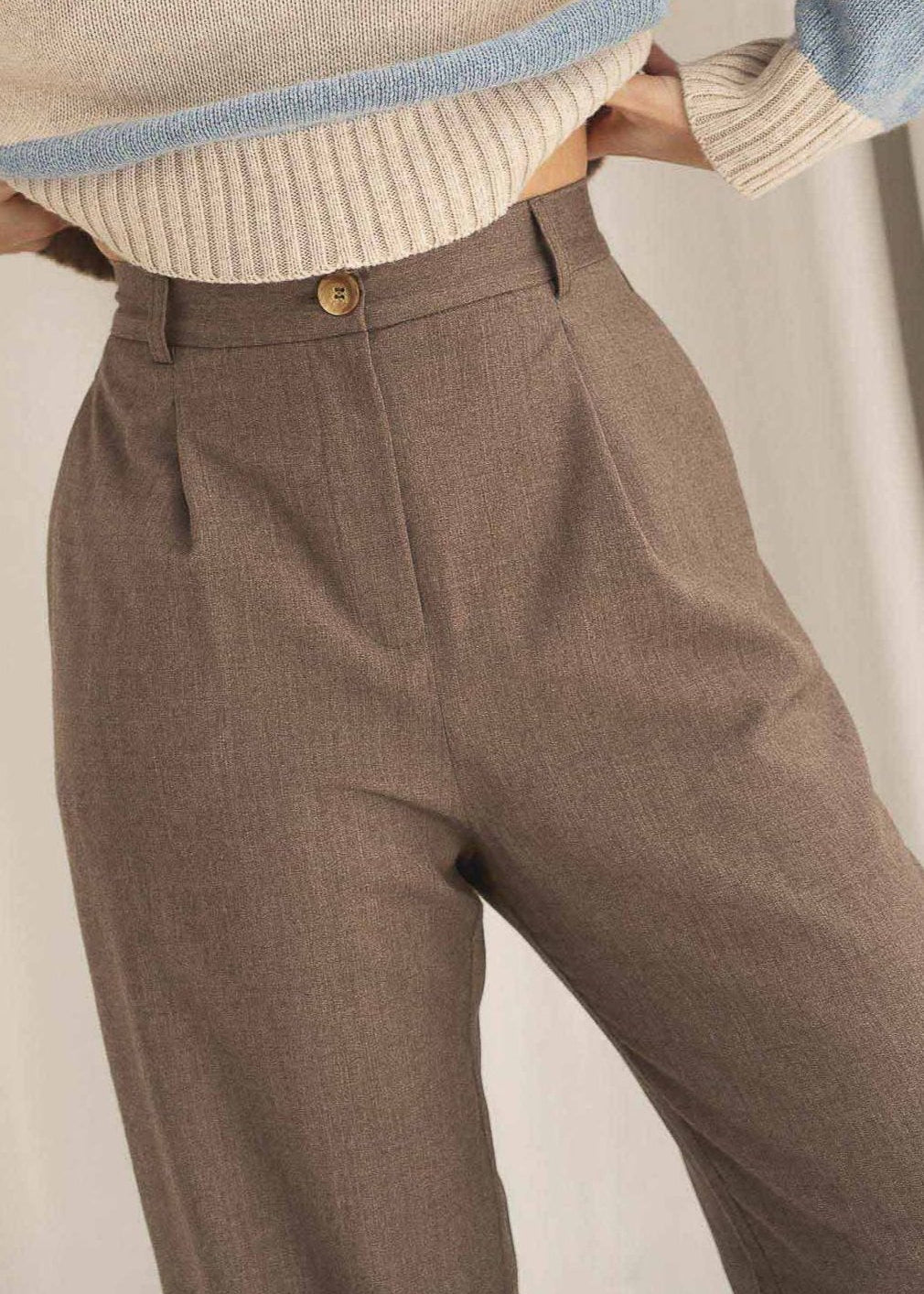 NAZ Mara Trousers in Beige. Made with 100% wool. Produced ethically in Portugal.