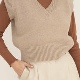 NAZ Alice Knit Vest in Beige. Made with 100% Recycled Wool.