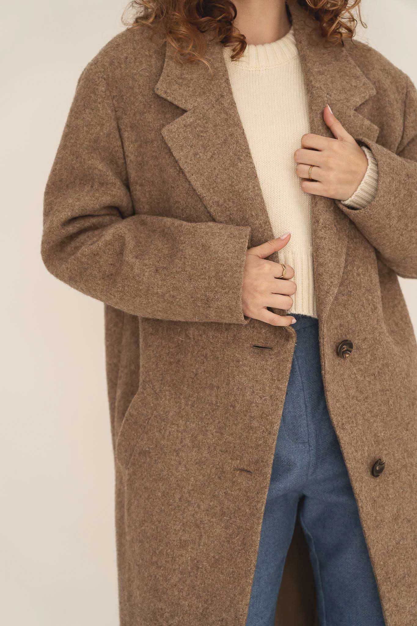 NAZ Noah Overcoat in Camel. Made with 100% Undyed Wool. Produced ethically in Portugal.