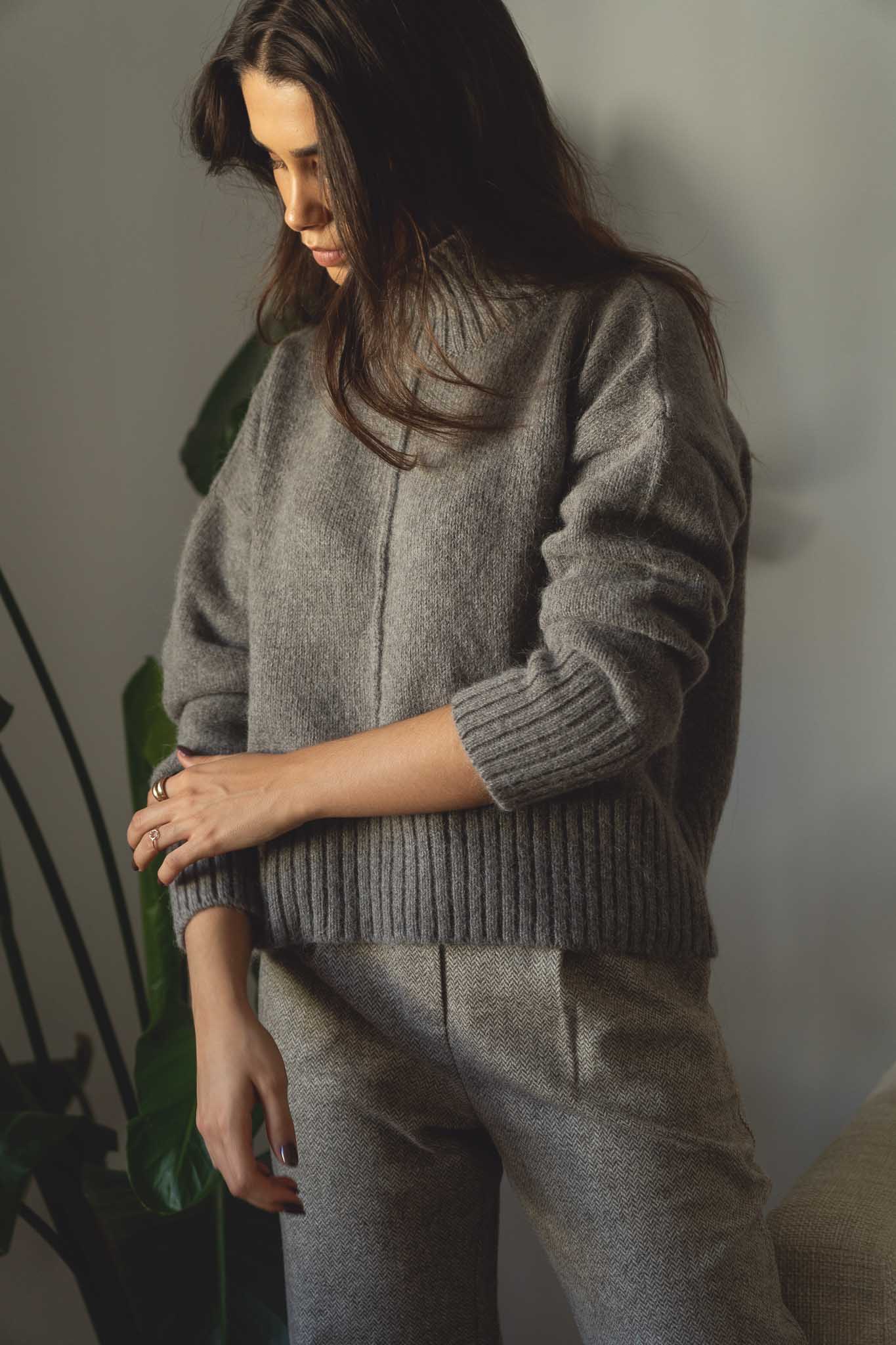 NAZ Emma Sweater in Brown. Made with 50% Recycled Aplaca and 50% Recycled Wool. Produced ethically in Portugal.