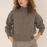 NAZ Emma Sweater in Brown. Made with 50% Recycled Aplaca and 50% Recycled Wool. Produced ethically in Portugal.