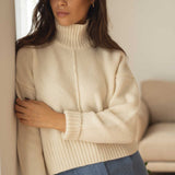 NAZ Emma Sweater in White. Made with 50% Recycled Aplaca and 50% Recycled Wool. Produced ethically in Portugal.