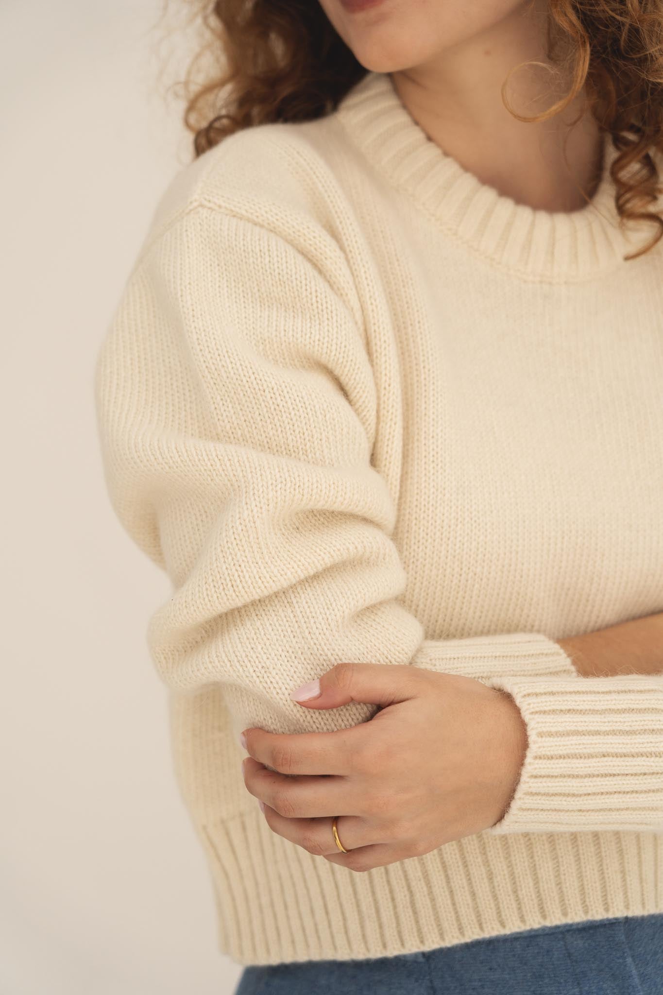 NAZ Claudia Sweater in White. Made with 50% Recycled Aplaca and 50% Recycled Wool. Produced ethically in Portugal.