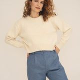 NAZ Claudia Sweater in White. Made with 50% Recycled Aplaca and 50% Recycled Wool. Produced ethically in Portugal.