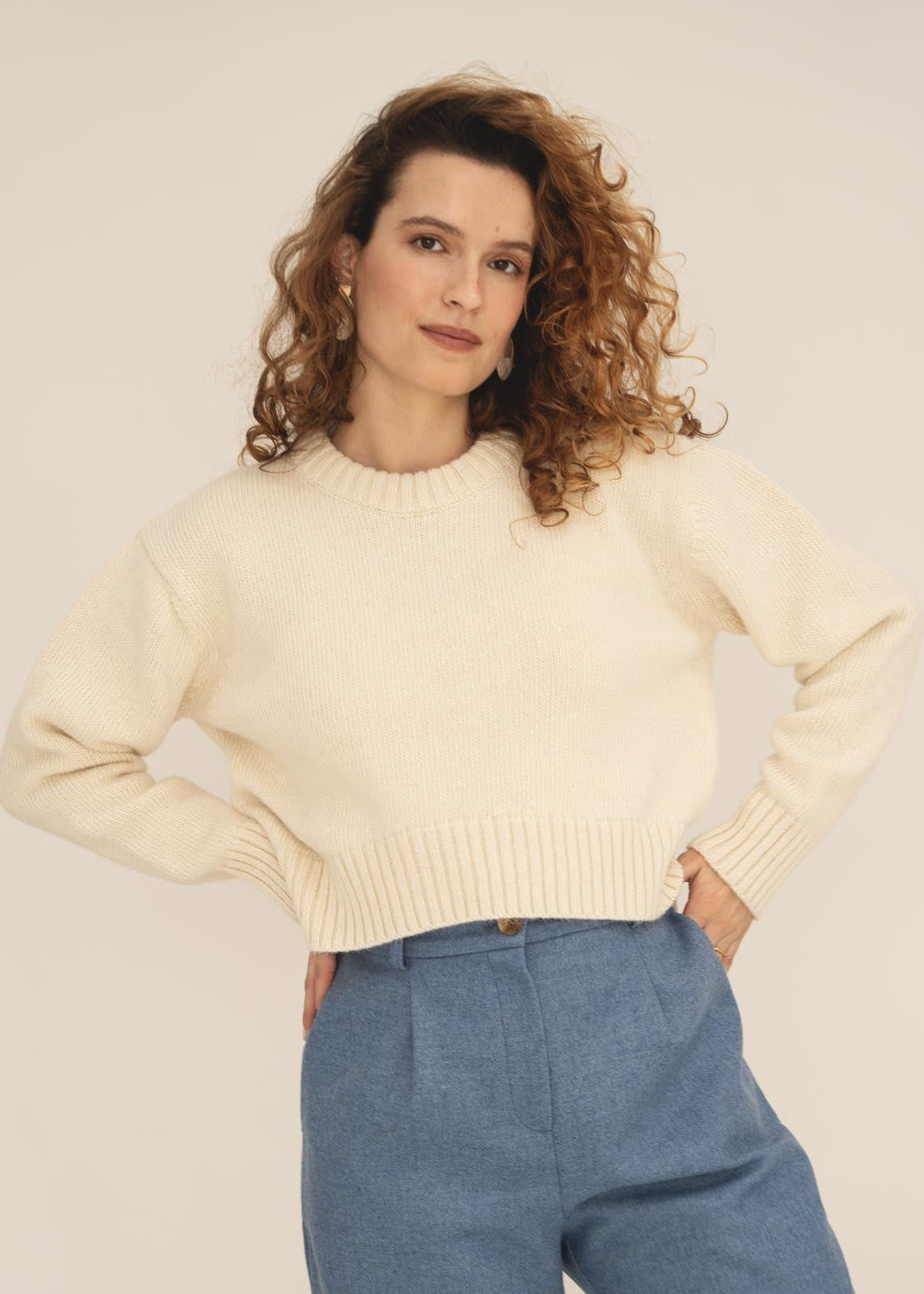 NAZ Claudia Sweater in White. Made with 50% Recycled Aplaca and 50% Recycled Wool. Produced ethically in Portugal.