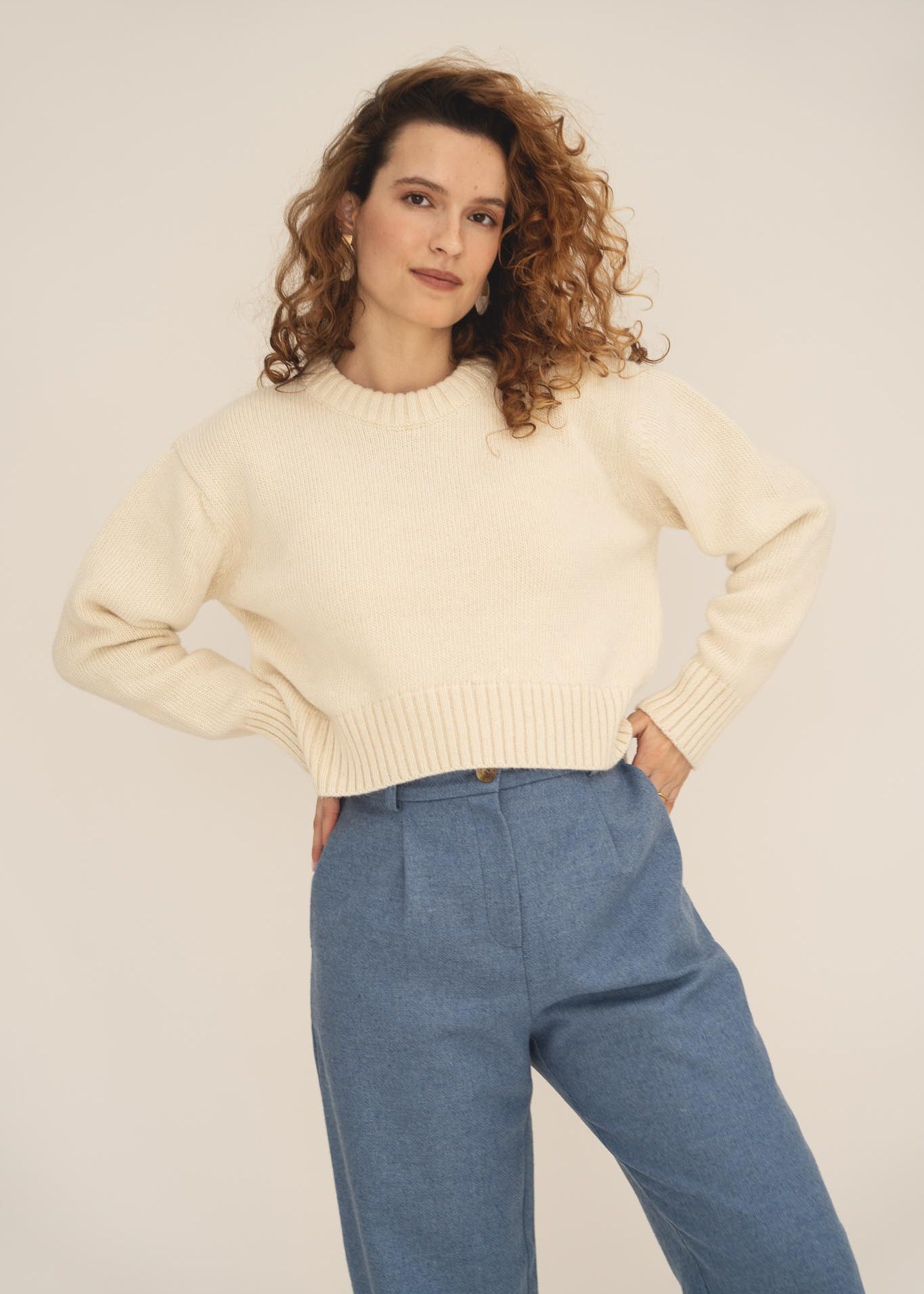 NAZ Claudia Sweater in White. Made with 50% Recycled Aplaca and 50% Recycled Wool. Produced ethically in Portugal.