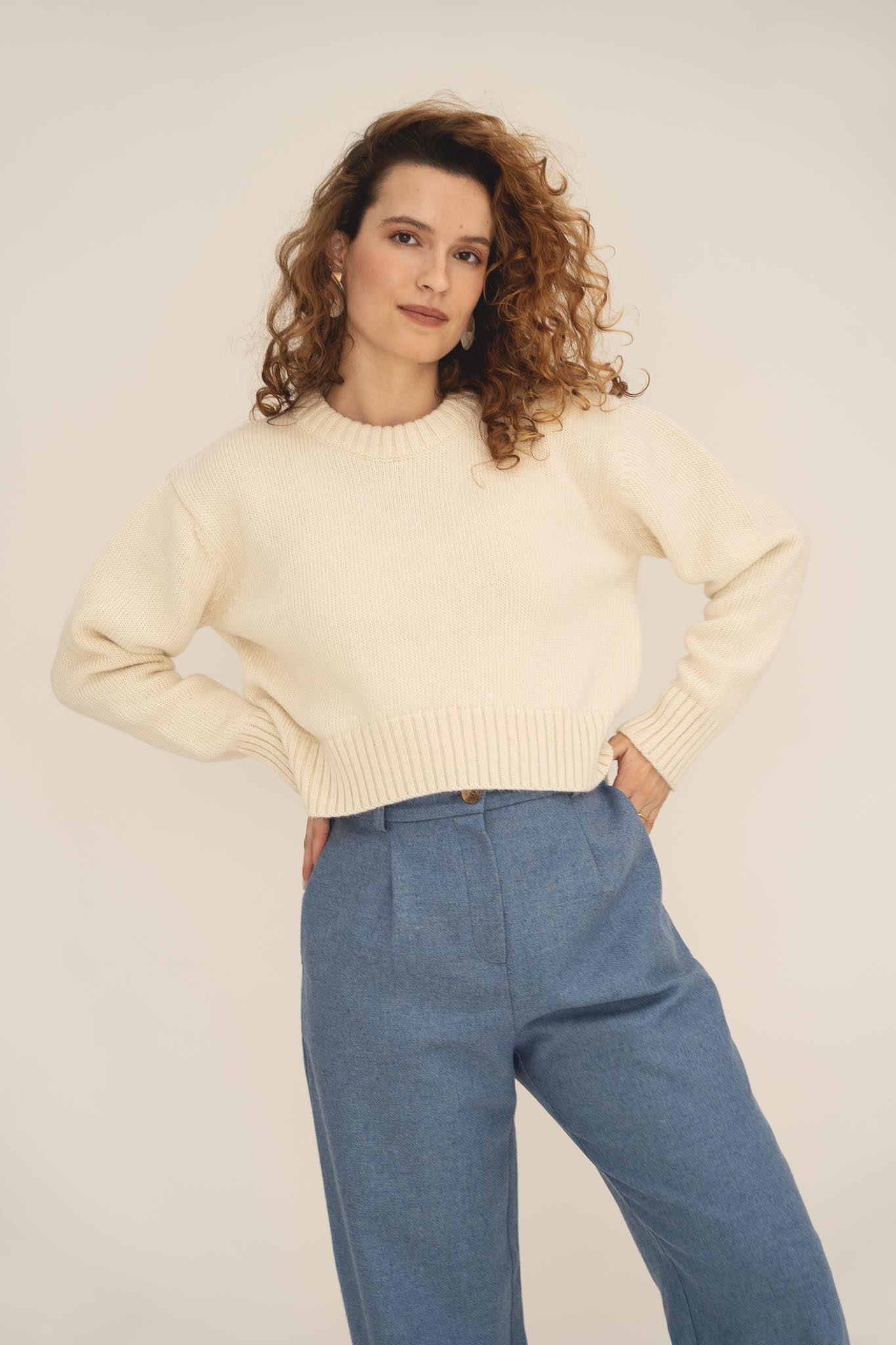 NAZ Claudia Sweater in White. Made with 50% Recycled Aplaca and 50% Recycled Wool. Produced ethically in Portugal.