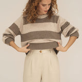 NAZ Mia Striped Sweater in Beige. Made with Recycled Polyamide and Wool. Produced ethically in Portugal.