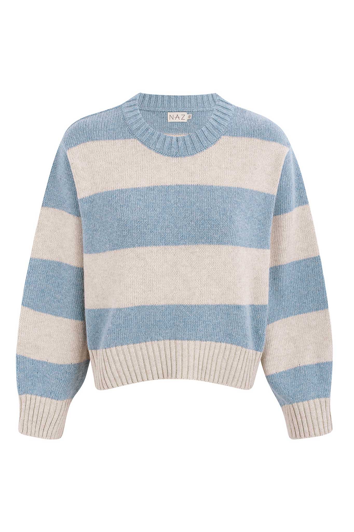 NAZ Mia Striped Sweater in Blue. Made with Recycled Polyamide and Wool. Produced ethically in Portugal.