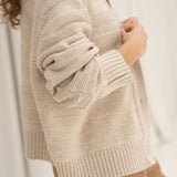 NAZ Sophia Knit Cardigan in Beige. Made with Recycled Polyamide and Wool. Produced ethically in Portugal.