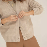 NAZ Sophia Knit Cardigan in Beige. Made with Recycled Polyamide and Wool. Produced ethically in Portugal.