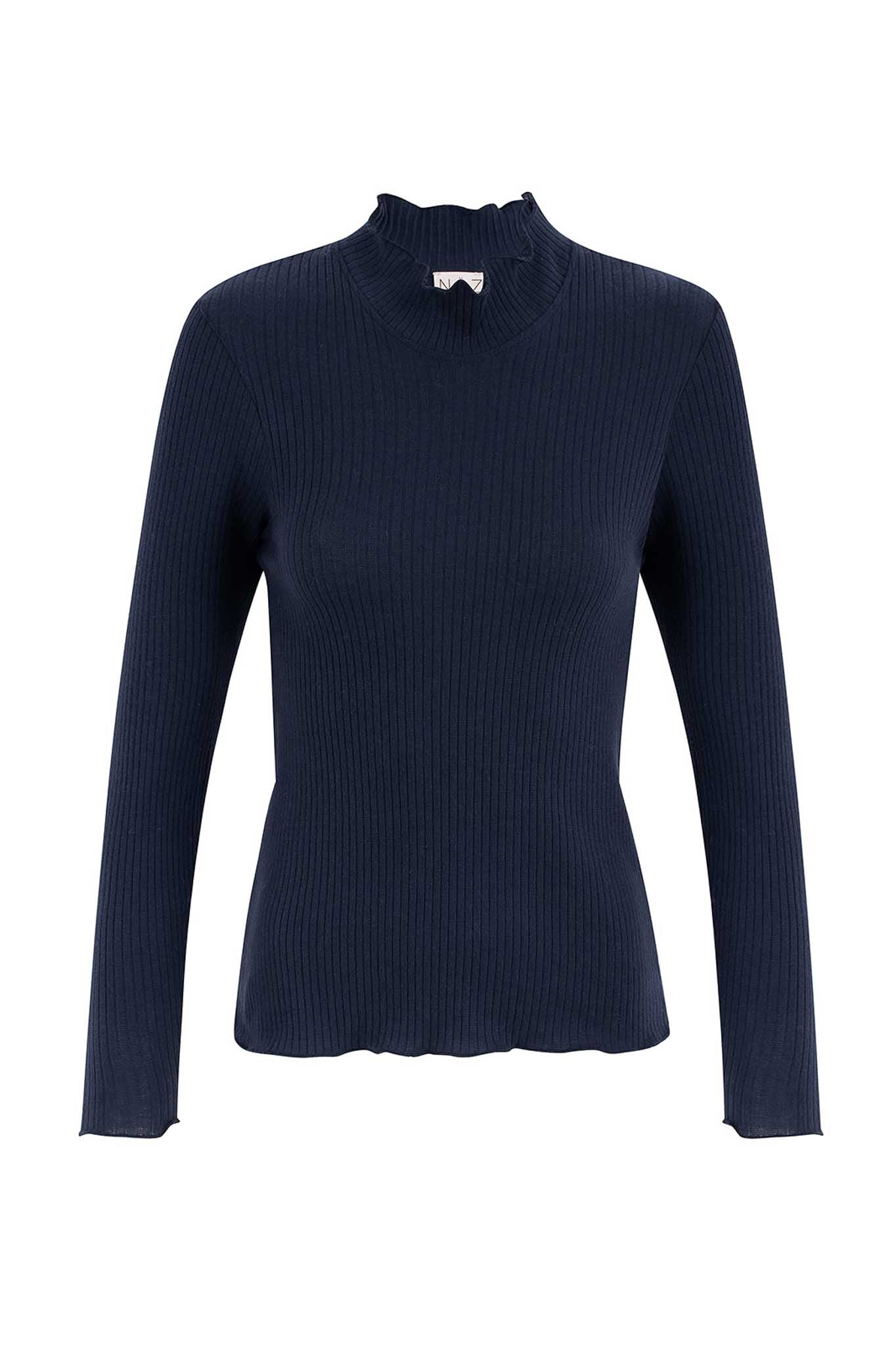 NAZ Ava Turtleneck in Navy. Made with 100% Deadstock Cotton. Produced ethically in Portugal.