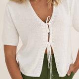Olivia White Tie Front Top - Näz - Sustainable Fashion Made in Portugal
