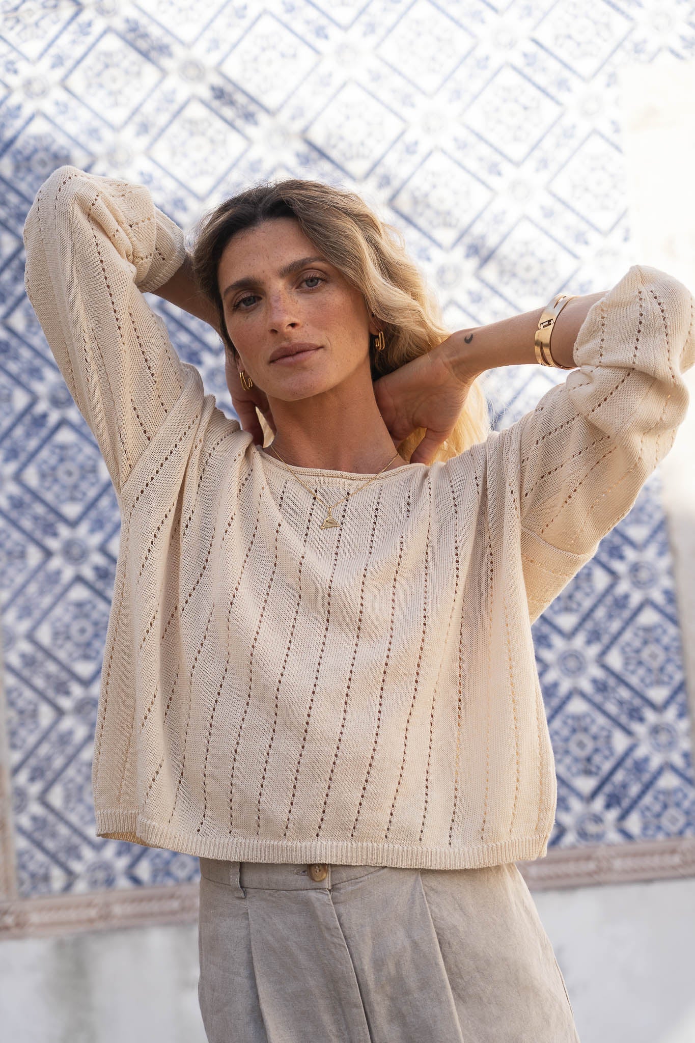 Sofie Beige Linen Sweater - Näz - Sustainable Fashion Made in Portugal