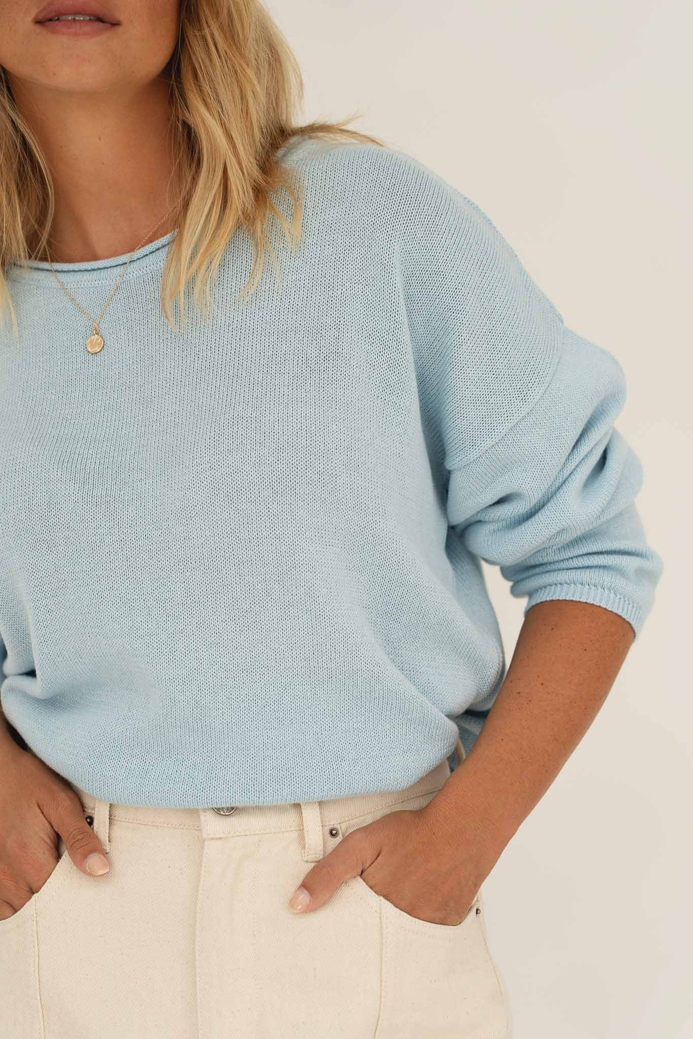 Sofie Blue Cotton Sweater - Näz - Sustainable Fashion Made in Portugal
