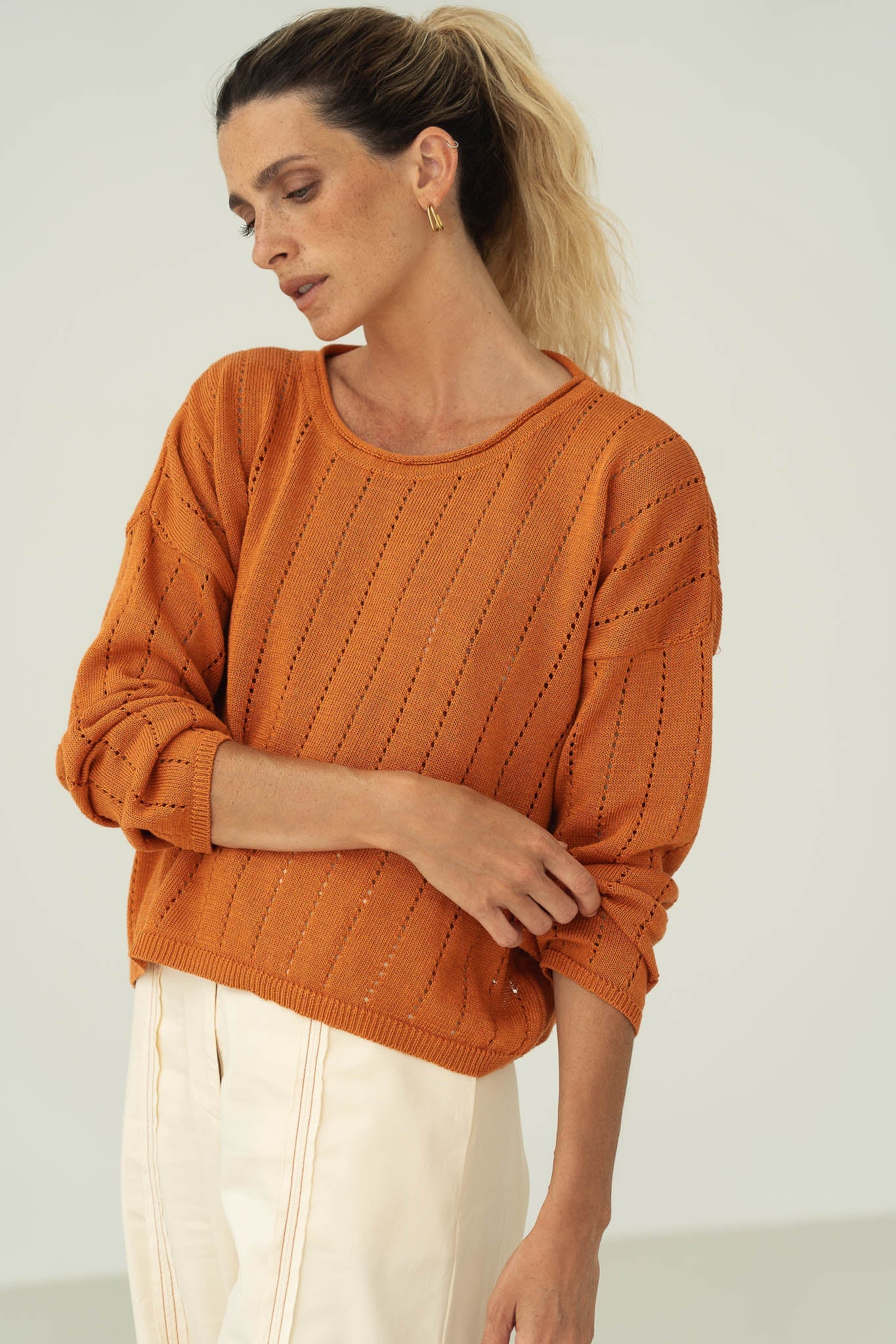 Sofie Orange Linen Sweater - Näz - Sustainable Fashion Made in Portugal