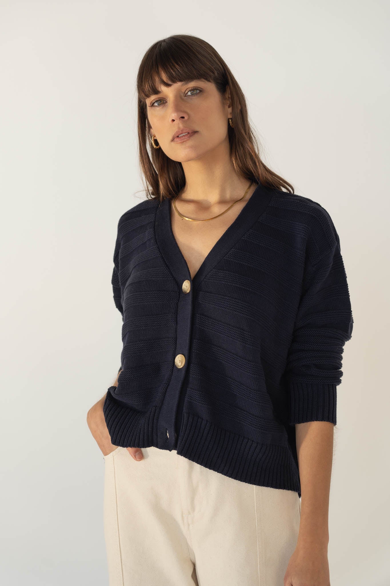 Sophia Cotton Navy Cardigan - Näz - Sustainable Fashion Made in Portugal