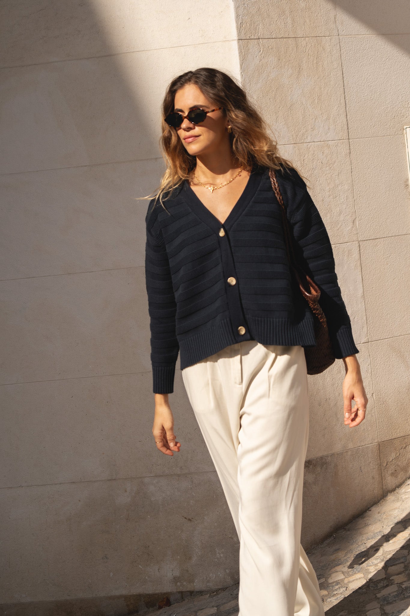Sophia Cotton Navy Cardigan - Näz - Sustainable Fashion Made in Portugal