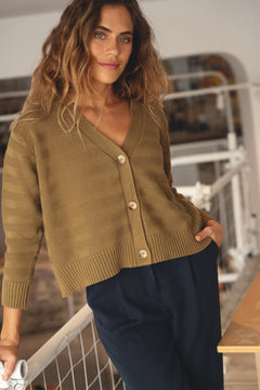 Sophia Cotton Olive Cardigan - Näz - Sustainable Fashion Made in Portugal