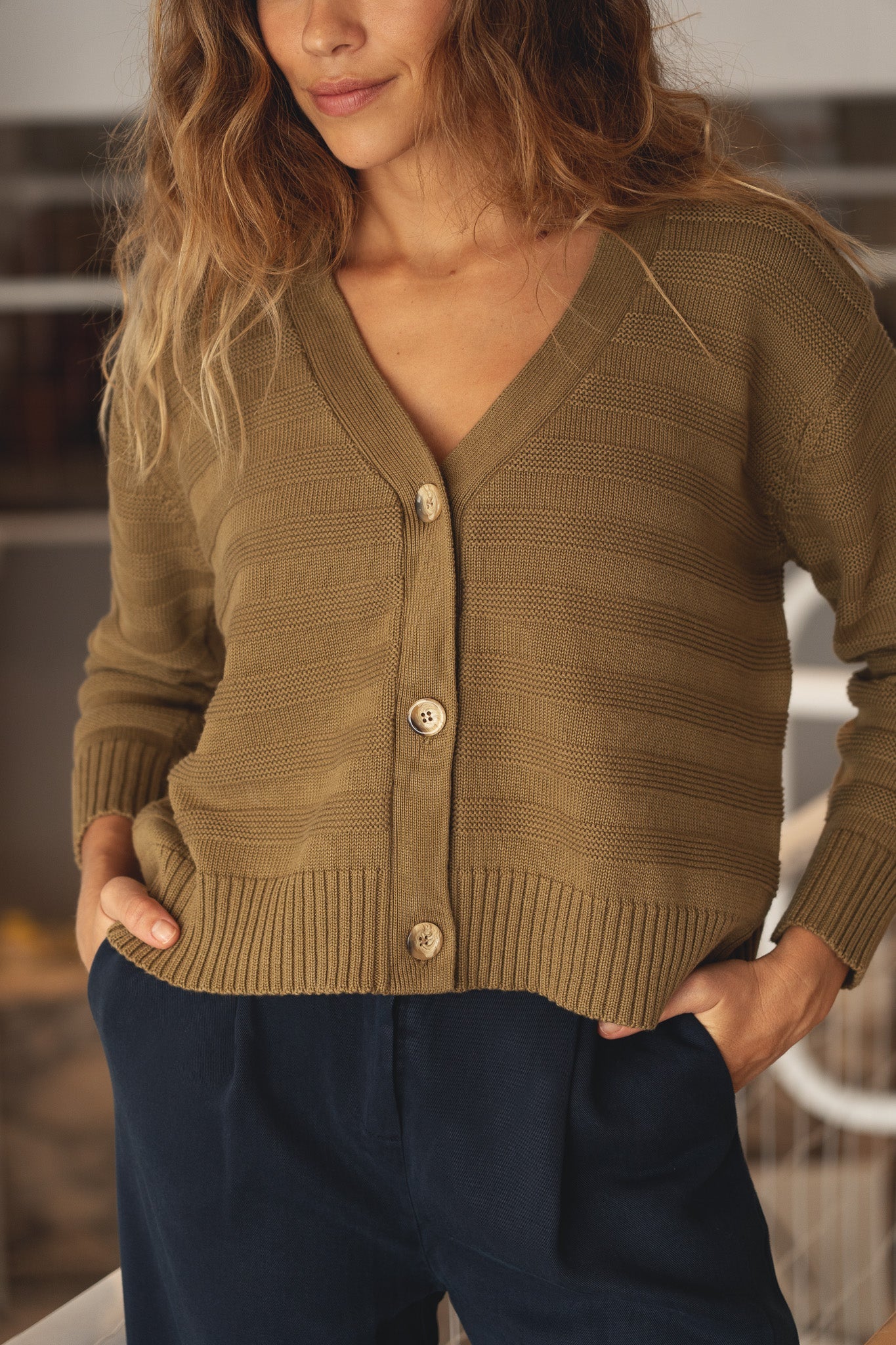 Sophia Cotton Olive Cardigan - Näz - Sustainable Fashion Made in Portugal