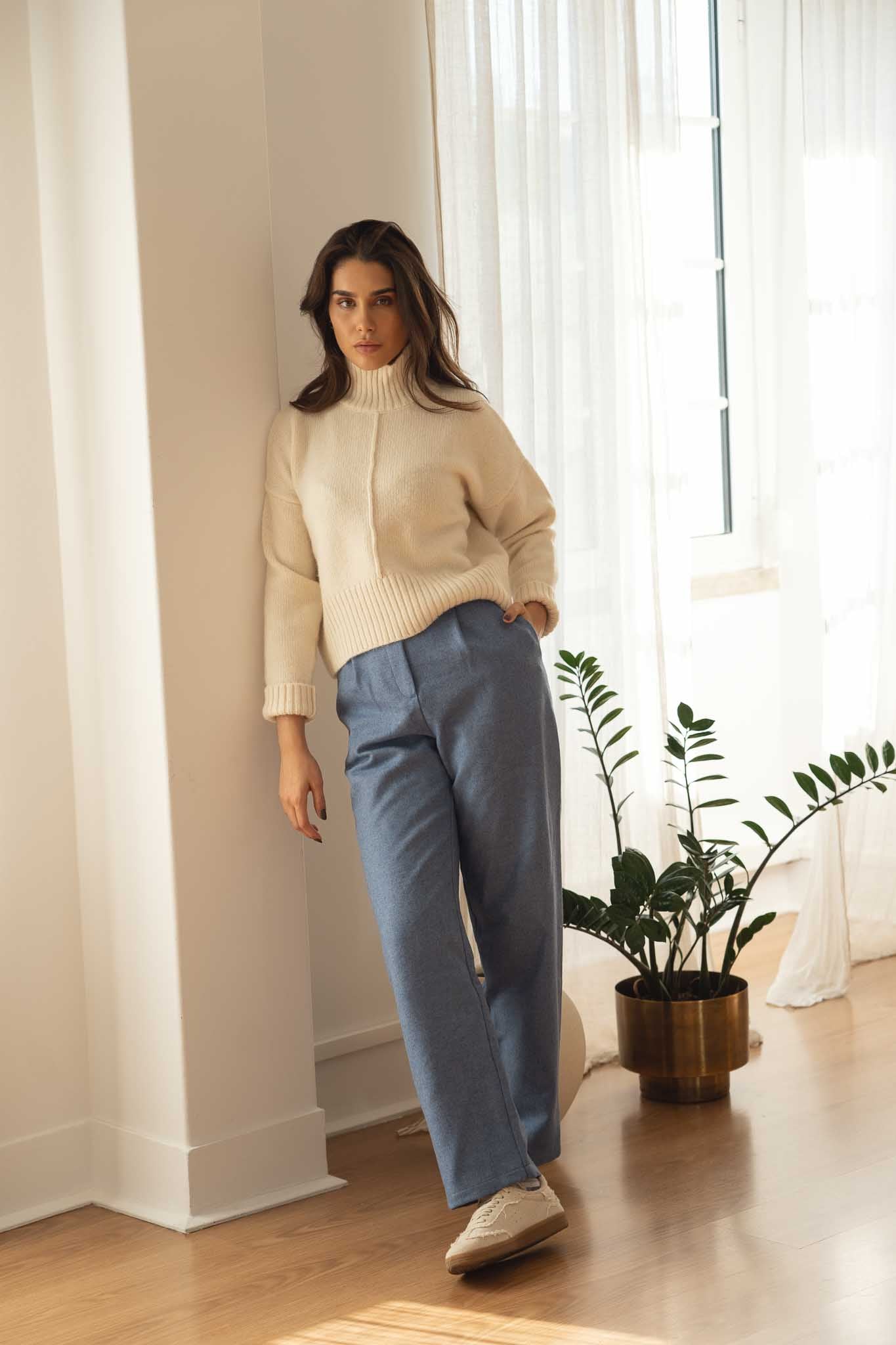 Zoe Blue Wool Trousers - Näz - Sustainable Fashion Made in Portugal