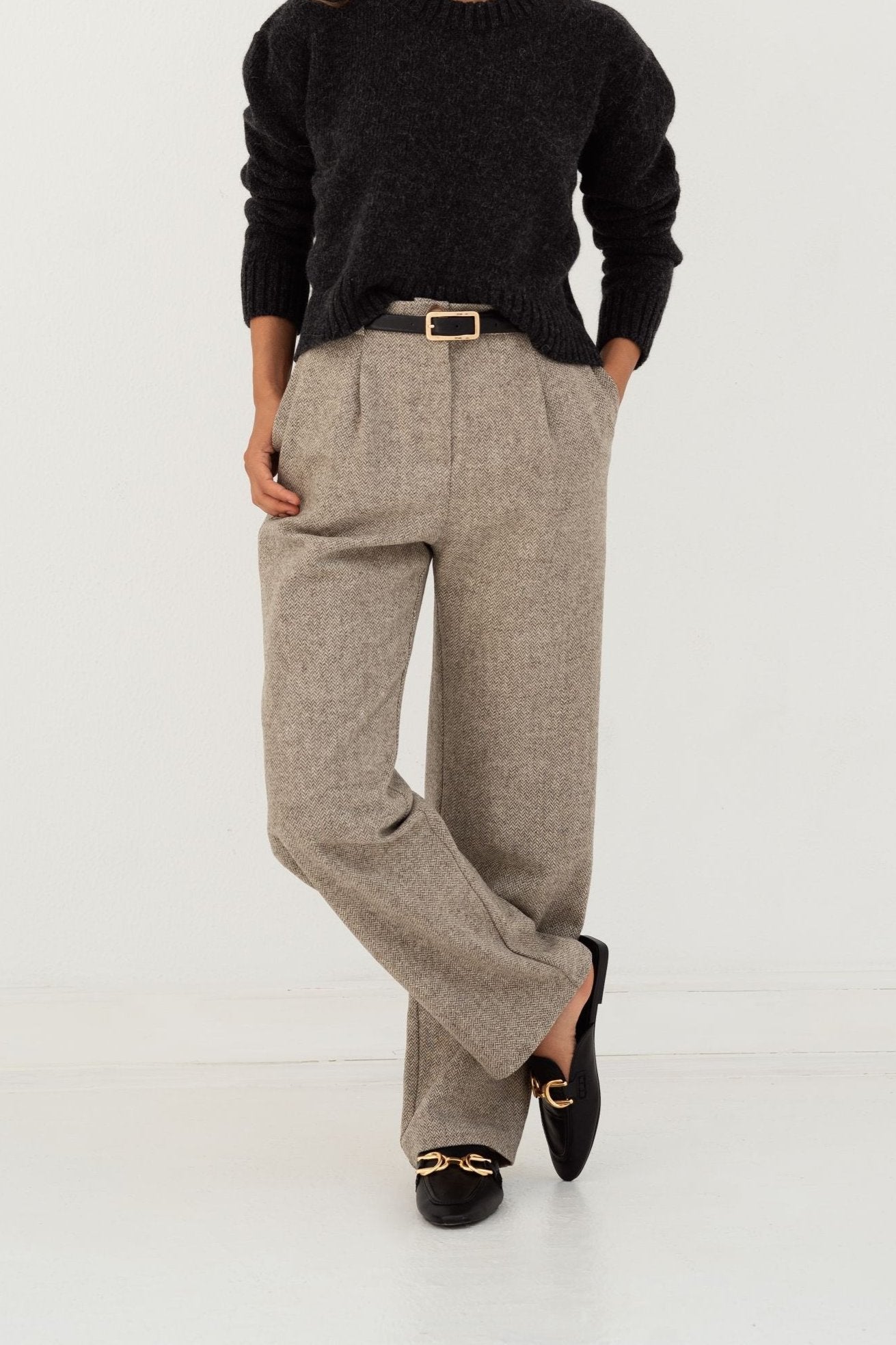Zoe Herringbone Wool Trousers - Näz - Sustainable Fashion Made in Portugal