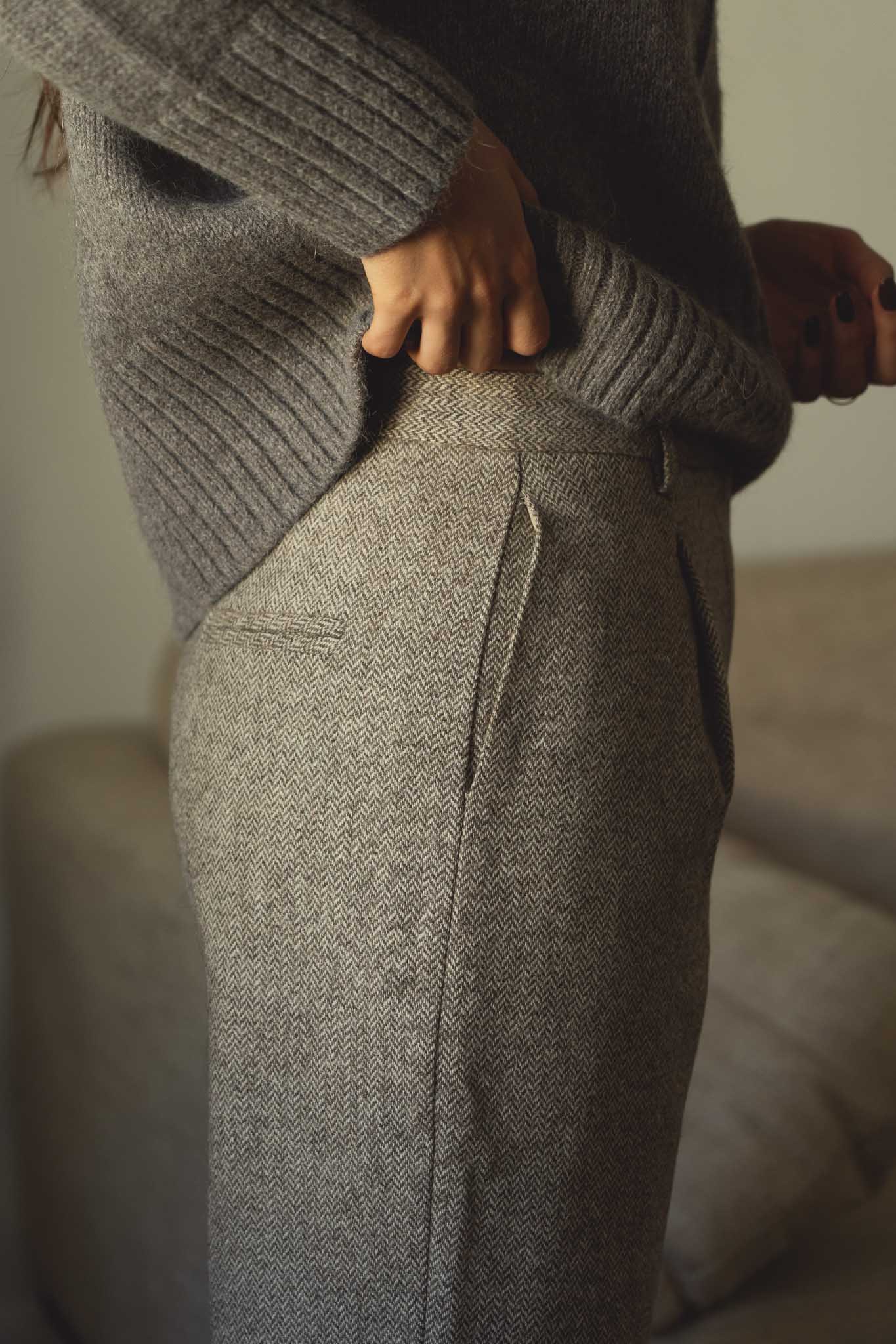 Zoe Herringbone Wool Trousers - Näz - Sustainable Fashion Made in Portugal